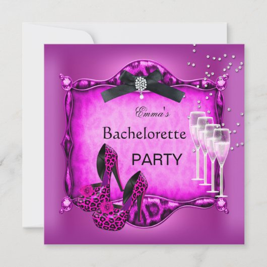Bachelorette Party Hot Pink Leopard Black Shoes 2 Kaart (Voorkant)