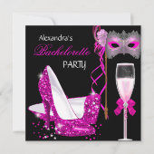 Bachelorette Party Hot Pink Masquerade Champagne Kaart (Voorkant)