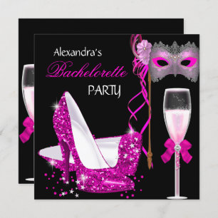 Bachelorette Party Hot Pink Masquerade Champagne Kaart