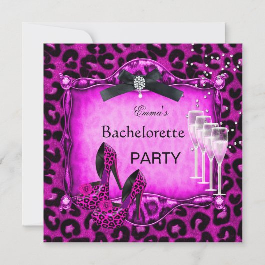 Bachelorette Party Hot-roze luipaard zwarte schoen Kaart (Voorkant)