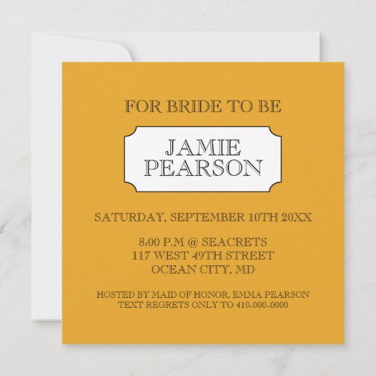 Bachelorette Party Invitation (Gold) Kaart (Achterkant)