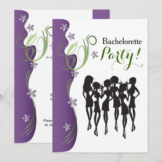 Bachelorette Party Invitation - Paars Kaart (Voorkant / Achterkant)