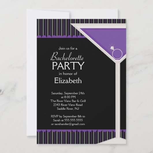 Bachelorette Party Invitation Paarse Martini Glass Kaart (Voorkant)