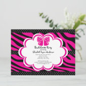 Bachelorette Party Invitation roze Black Zebra Kaart (Staand voorkant)