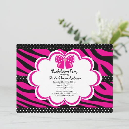 Bachelorette Party Invitation roze Black Zebra Kaart (Staand voorkant)