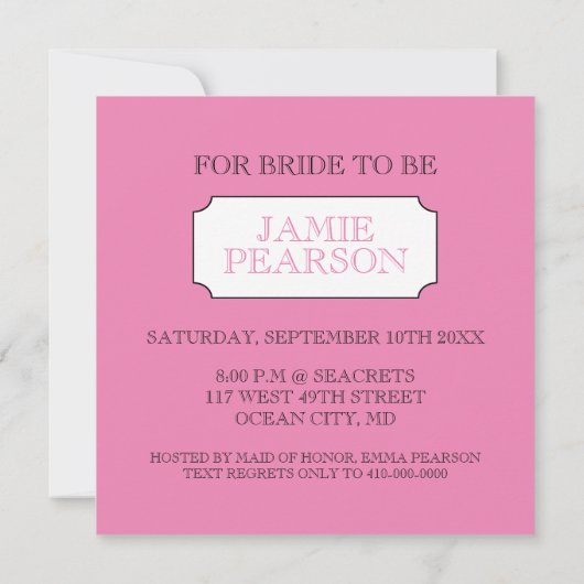 Bachelorette Party Invitation (roze) Kaart (Achterkant)