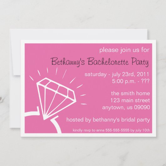 Bachelorette Party Invite (Diamond Ring Dark Pink) Kaart (Voorkant)