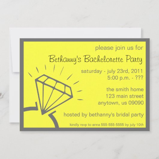 Bachelorette Party Invite (Diamond Ring Yellow) Kaart (Voorkant)