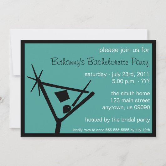 Bachelorette Party Invite Martini Glass (Blauwgroe Kaart (Voorkant)