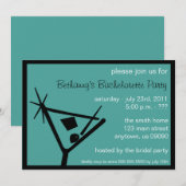 Bachelorette Party Invite Martini Glass (Blauwgroe Kaart (Voorkant / Achterkant)