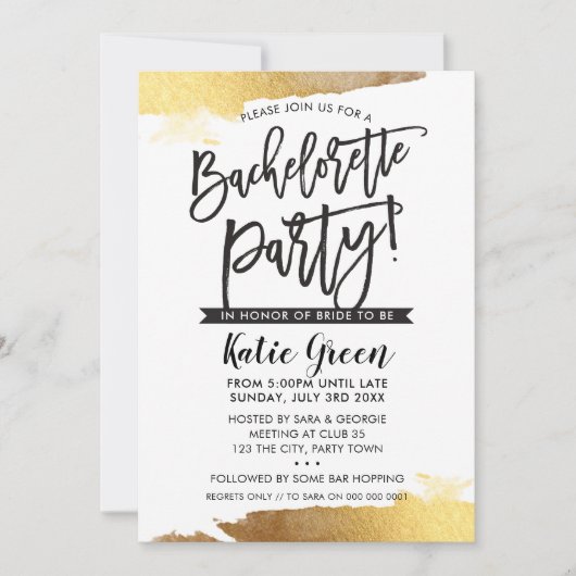 BACHELORETTE PARTY INVITE modern luxe verguld goud Kaart (Voorkant)