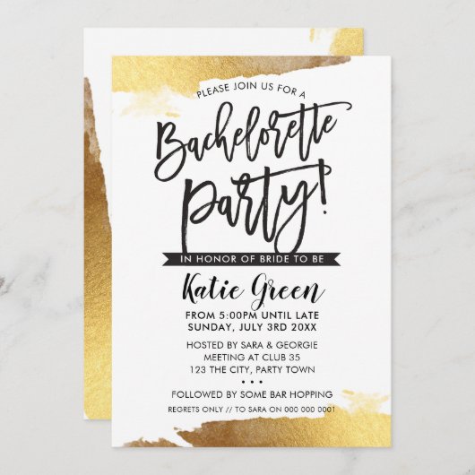 BACHELORETTE PARTY INVITE modern luxe verguld goud Kaart (Voorkant / Achterkant)