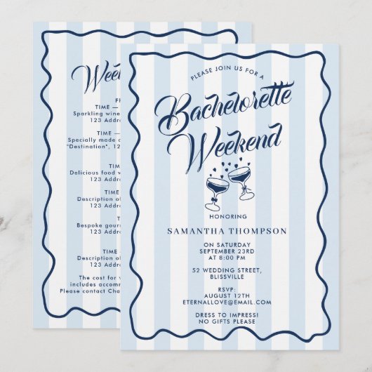 Bachelorette Party Itinerary Bach Weekend Cocktail Kaart (Voorkant / Achterkant)