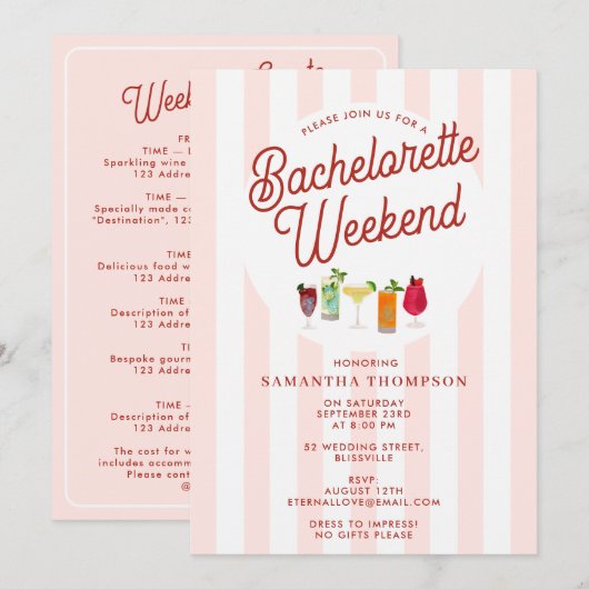 Bachelorette Party Itinerary Bach Weekend Retro Kaart (Voorkant / Achterkant)
