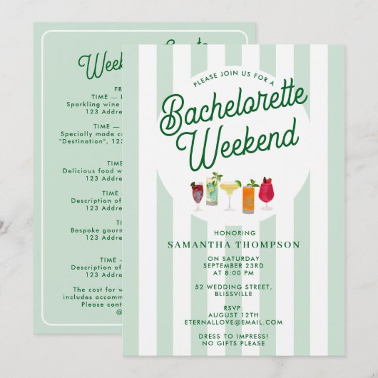 Bachelorette Party Itinerary Bach Weekend Retro Kaart (Voorkant / Achterkant)