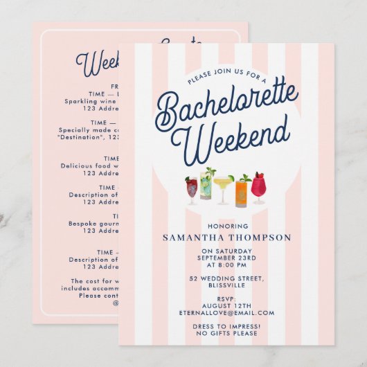 Bachelorette Party Itinerary Bach Weekend Retro Kaart (Voorkant / Achterkant)