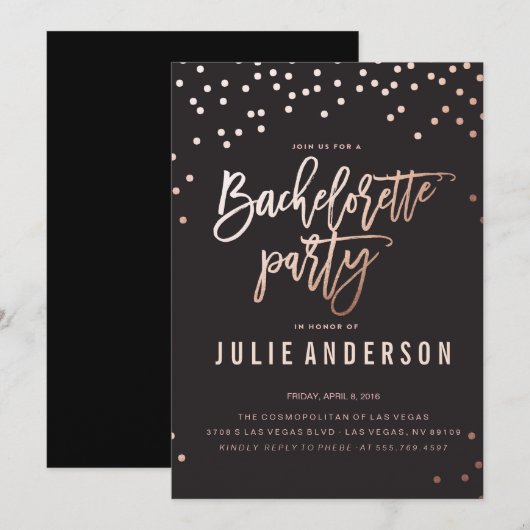 BACHELORETTE Party ITINERARY // BLACK-uitnodiging Kaart (Voorkant / Achterkant)