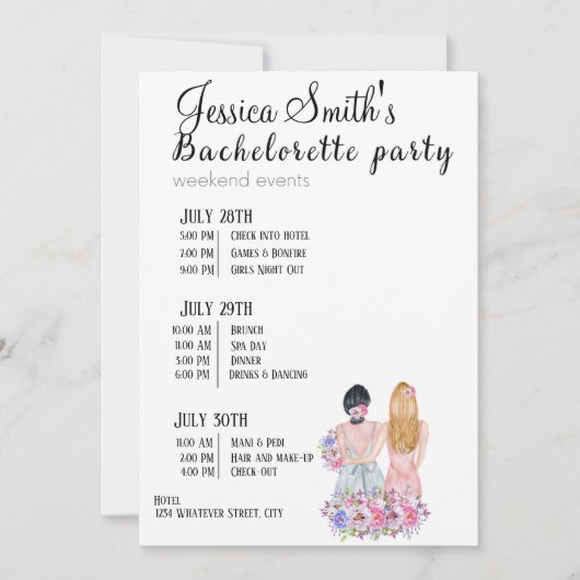 Bachelorette Party Itinerary Kaart (Voorkant)