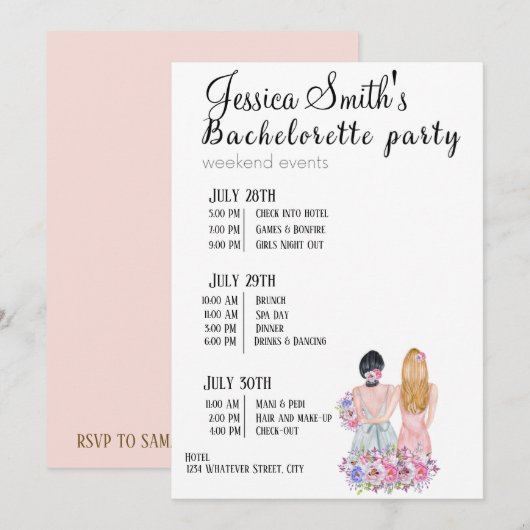 Bachelorette Party Itinerary Kaart (Voorkant / Achterkant)