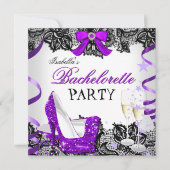 Bachelorette Party Lace Paarse High Hiel Champagne Kaart (Voorkant)