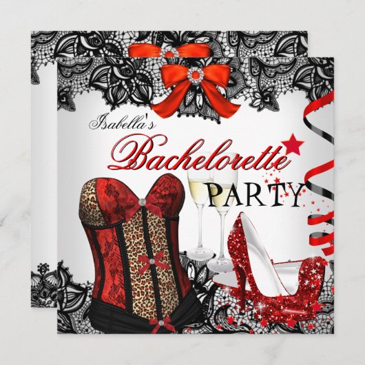 Bachelorette Party Lace Red Corset Champagne Kaart (Voorkant / Achterkant)