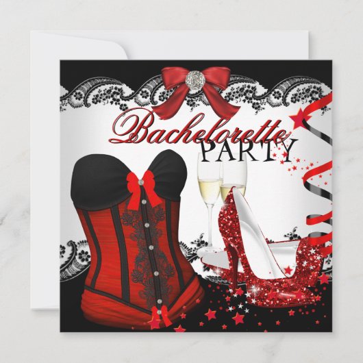 Bachelorette Party Lace Red Corset hoge hakken Kaart (Voorkant)