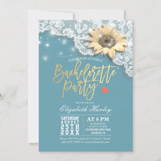 Bachelorette Party Lace Sunflower String Lights Kaart (Voorkant)