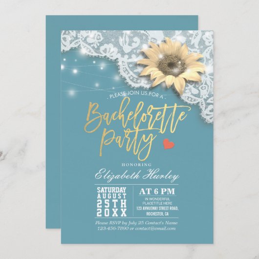 Bachelorette Party Lace Sunflower String Lights Kaart (Voorkant / Achterkant)