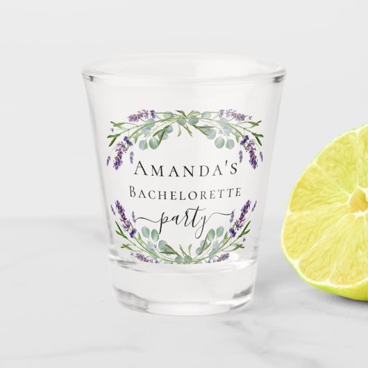 Bachelorette party lavender eucalyptus greenery shot glas (Voorkant)