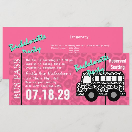 Bachelorette Party Leopard Bus Pass Kaart (Voorkant / Achterkant)