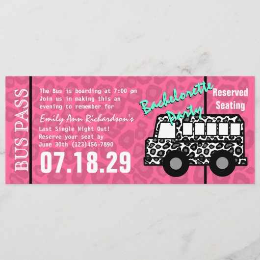 Bachelorette Party Leopard Bus Pass Programmakaart (Voorkant)