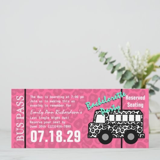 Bachelorette Party Leopard Bus Pass Programmakaart (Staand voorkant)