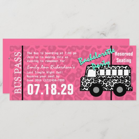 Bachelorette Party Leopard Bus Pass Programmakaart (Voorkant / Achterkant)