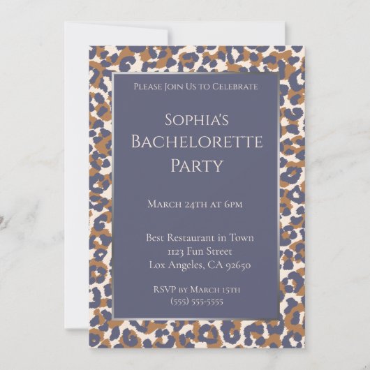 Bachelorette Party-Leopard Patroon-Blauw en Bruin- Kaart (Voorkant)