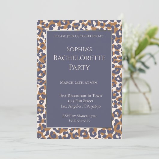 Bachelorette Party-Leopard Patroon-Blauw en Bruin- Kaart (Staand voorkant)