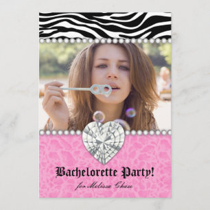 Bachelorette Party leopard Pearls Lace Heart Pink Kaart