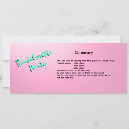 Bachelorette Party Limo Pass Kaart (Achterkant)