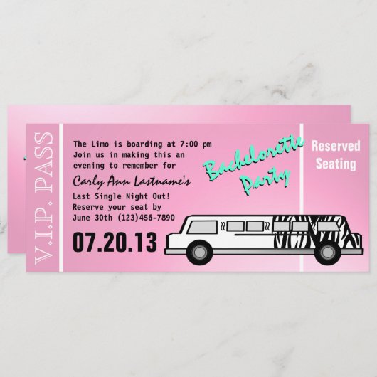 Bachelorette Party Limo Pass Kaart (Voorkant / Achterkant)