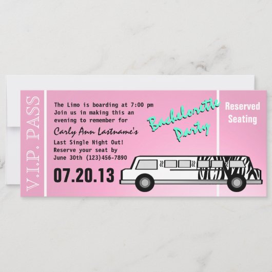Bachelorette Party Limo Pass Kaart (Voorkant)