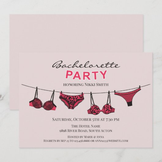 Bachelorette Party Lingerie Flat Uitnodiging (Voorkant / Achterkant)