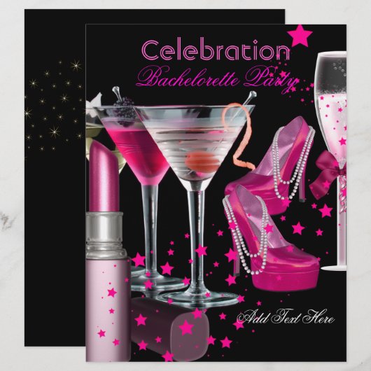 Bachelorette Party Lipstick Pink Shoes Champagne (Voorkant / Achterkant)