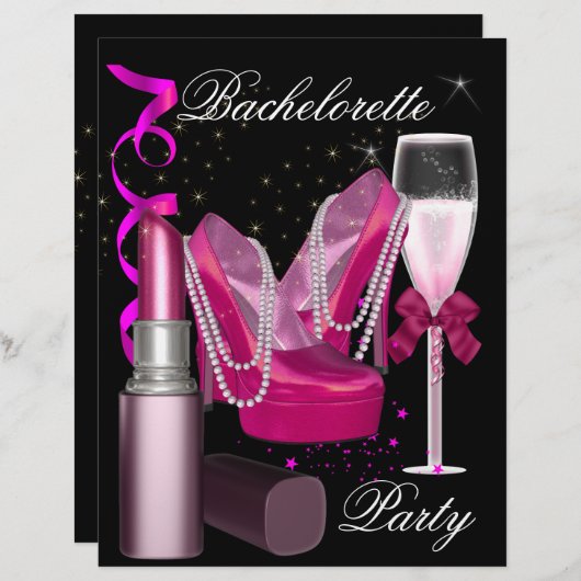 Bachelorette Party Lipstick Pink Shoes Champagne 1 (Voorkant / Achterkant)
