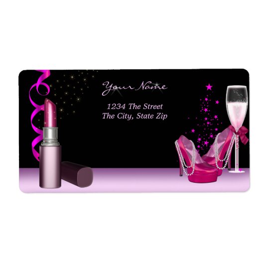 Bachelorette Party Lipstick Pink Shoes Champagne Etiket (Voorkant)
