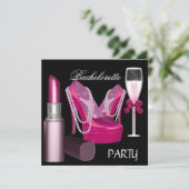 Bachelorette Party Lipstick Pink Shoes Champagne Kaart (Staand voorkant)