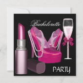 Bachelorette Party Lipstick Pink Shoes Champagne Kaart (Voorkant)