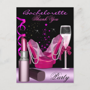 Bachelorette Party Lipstick Pink Shoes Champagne Uitnodiging Briefkaart