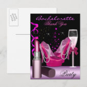 Bachelorette Party Lipstick Pink Shoes Champagne Uitnodiging Briefkaart (Voorkant / Achterkant)
