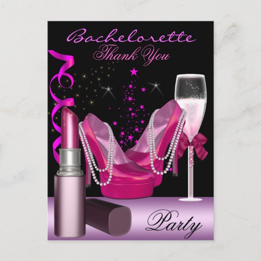 Bachelorette Party Lipstick Pink Shoes Champagne Uitnodiging Briefkaart (Voorkant)