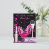 Bachelorette Party Lipstick Pink Shoes Champagne Uitnodiging Briefkaart (Staand voorkant)