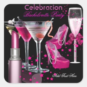 Bachelorette Party Lipstick Pink Shoes Champagne Vierkante Sticker
